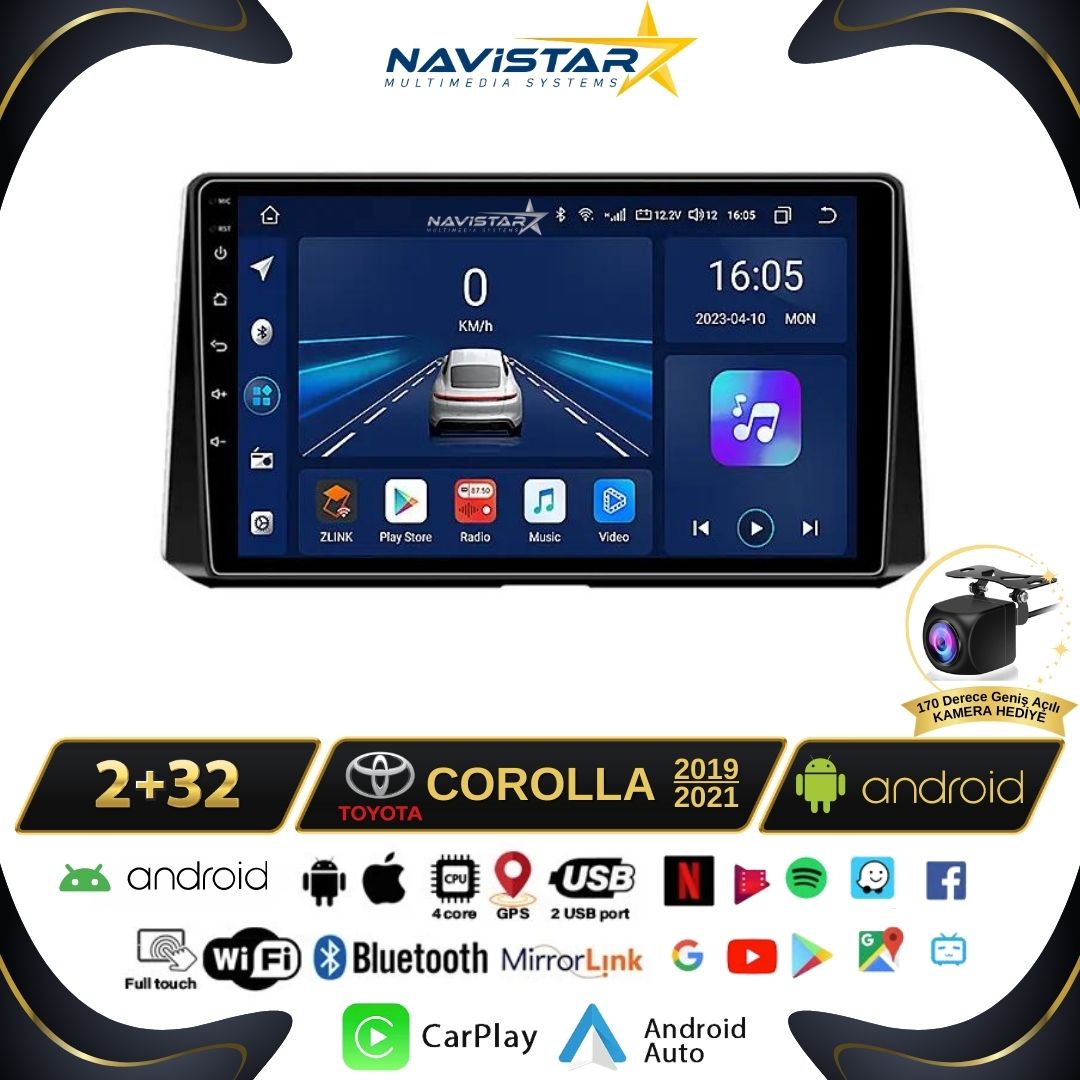 Toyota Corolla 2019-2021 Model 2+64GB Android 13 Kablosuz Carplay Navigasyon Multimedya Sistemi