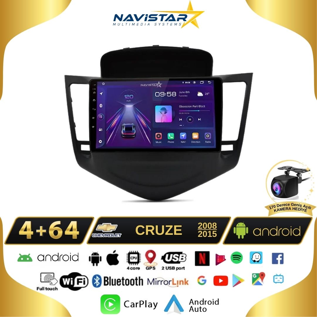 Chevrolet Cruze 4GB + 64GB Kablosuz Carplay 2008-2015 Android 13 Navigasyon Multimedya Sistemi