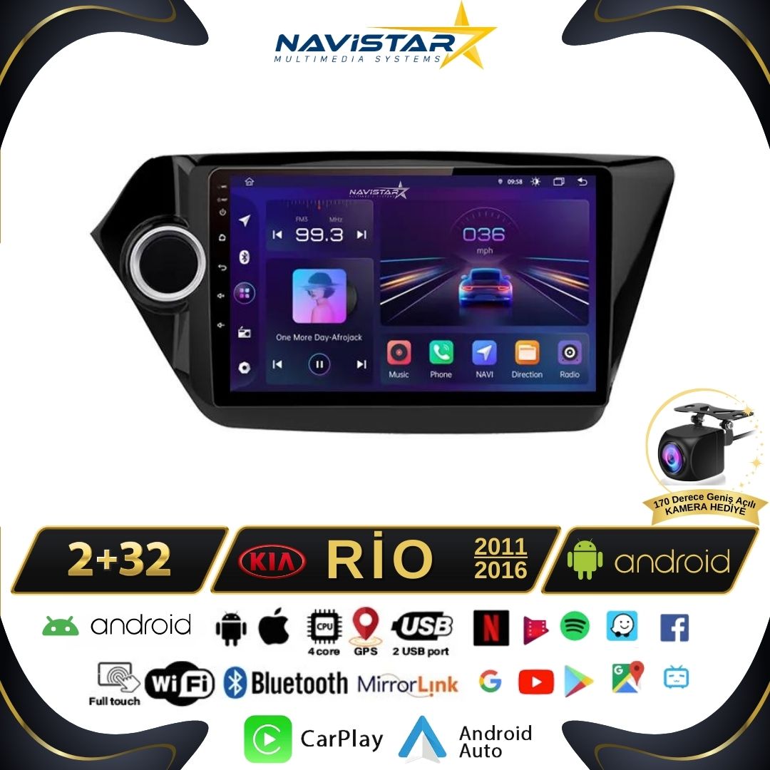 Kia Rio 2011-2016 Model 2+64GB Android 13 Kablosuz Carplay Navigasyon Multimedya Sistemi