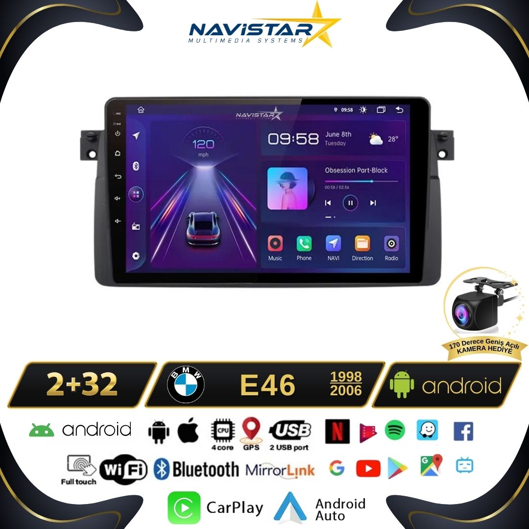 Bmw E46 1998-2006 Model 2GB + 64GB Android 13 Kablosuz Carplay Navigasyon Multimedya Sistemi
