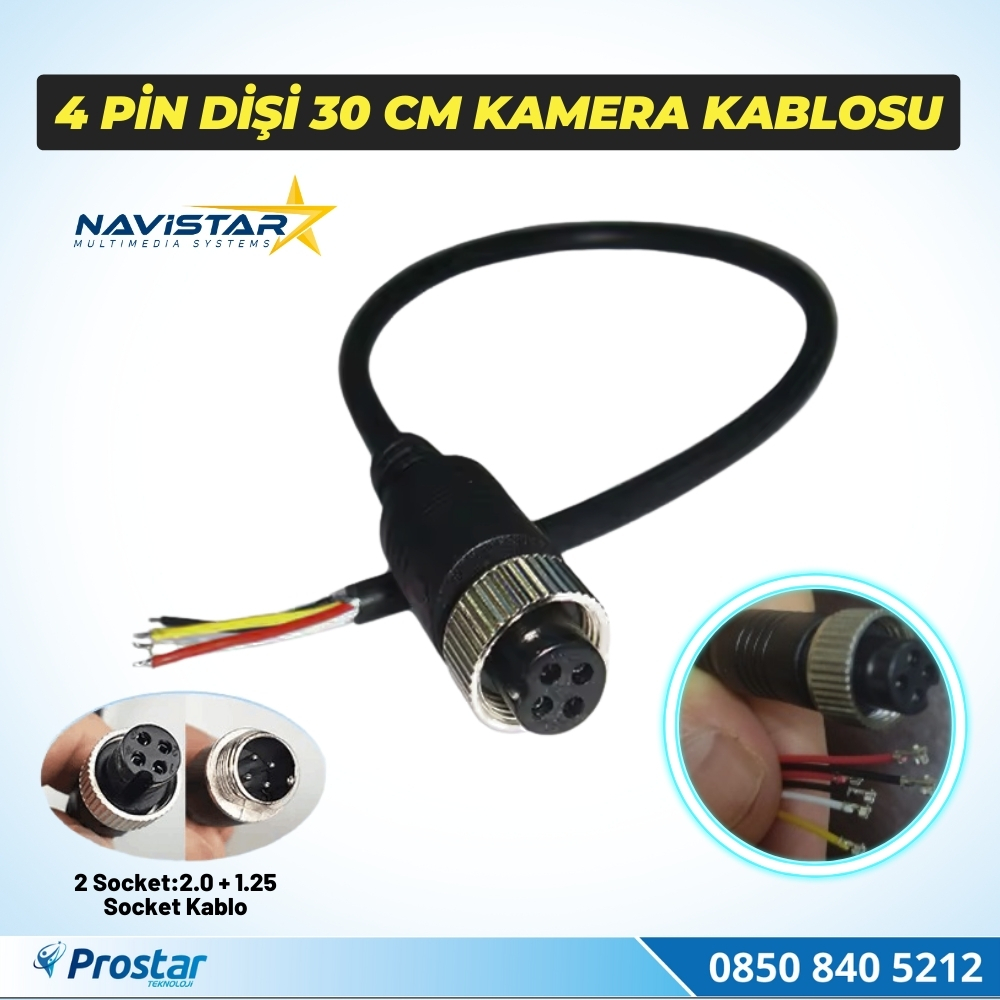 30 Cm 4 Pin aviation dişi soket Kısa Kamera Kablosu