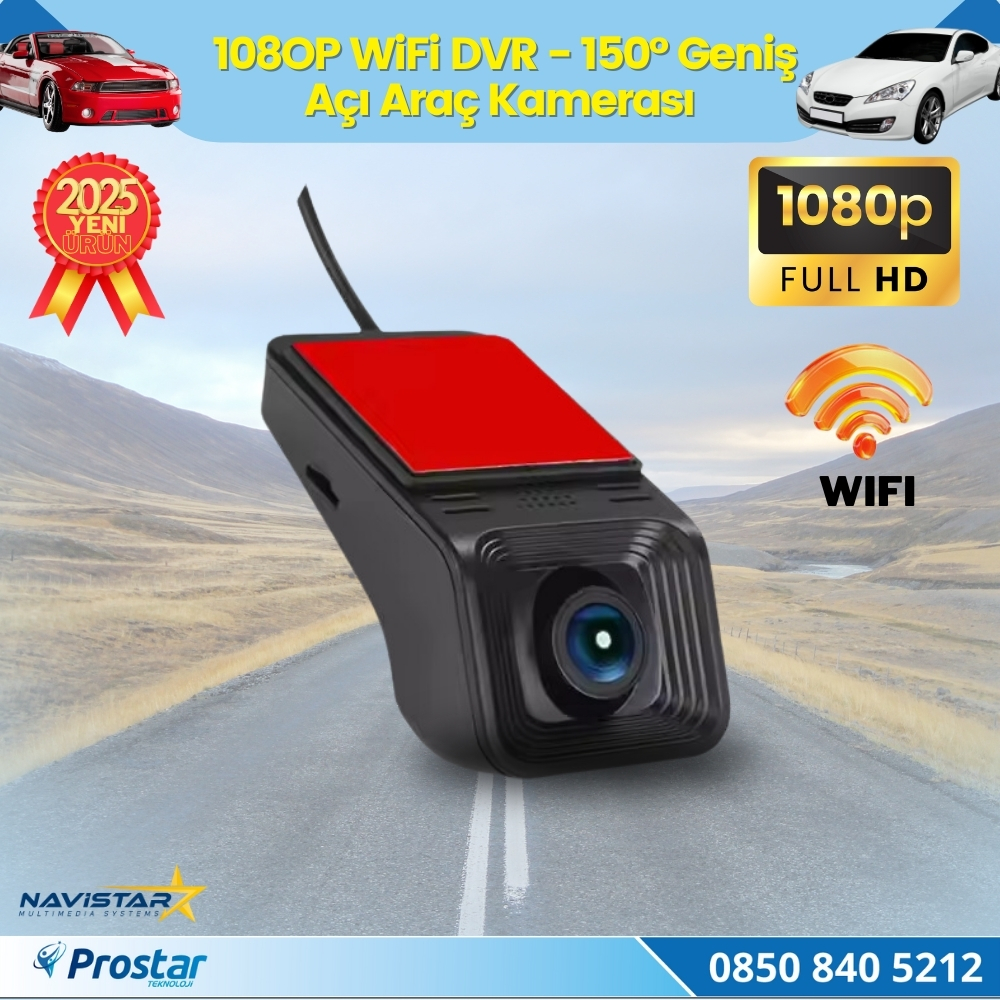 Wifi G-Sensör Park Modu 128 GB Destekli Araç Yol Sürüş Kamerası Geniş Açılı