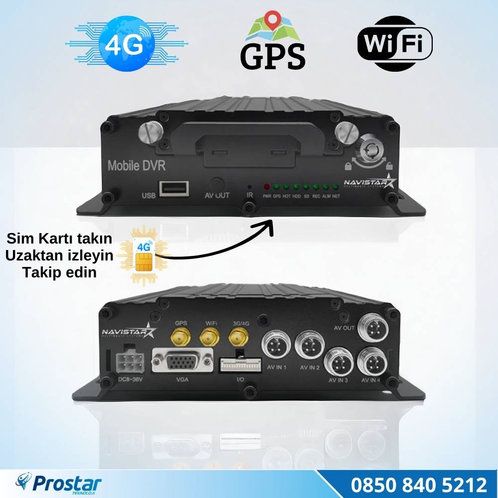 Uzaktan izlemeli 4 Kanal 1080P GPS 4G WIFI B6204 Profesyonel HDD/SD Mobil DVR Kayıt Cihazı