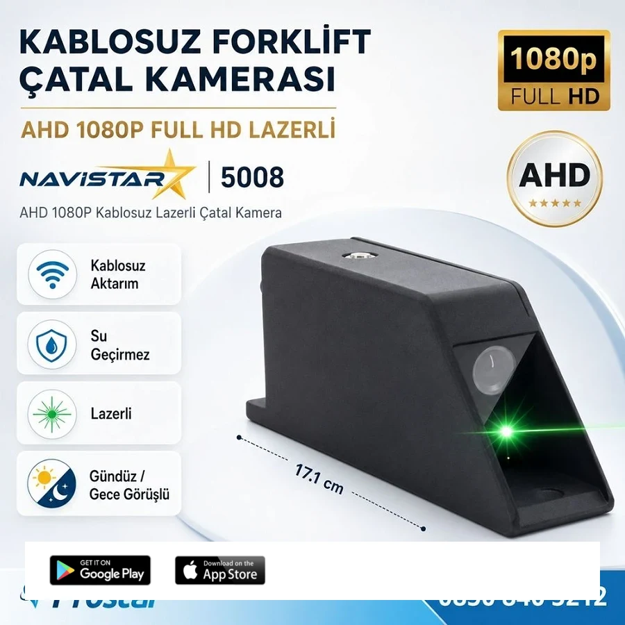 Kablosuz Lazerli Forklift Çatal Kamerası AHD 1080P Full HD Mıknatıslı Su Geçirmez Gece Görüşlü Tekli Kamera
