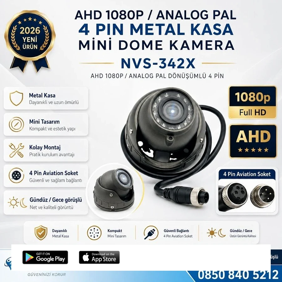 Metal Kasa AHD 1080P/Analog Pal Mini Dome Araç Kamerası 4 Pin Aviation
