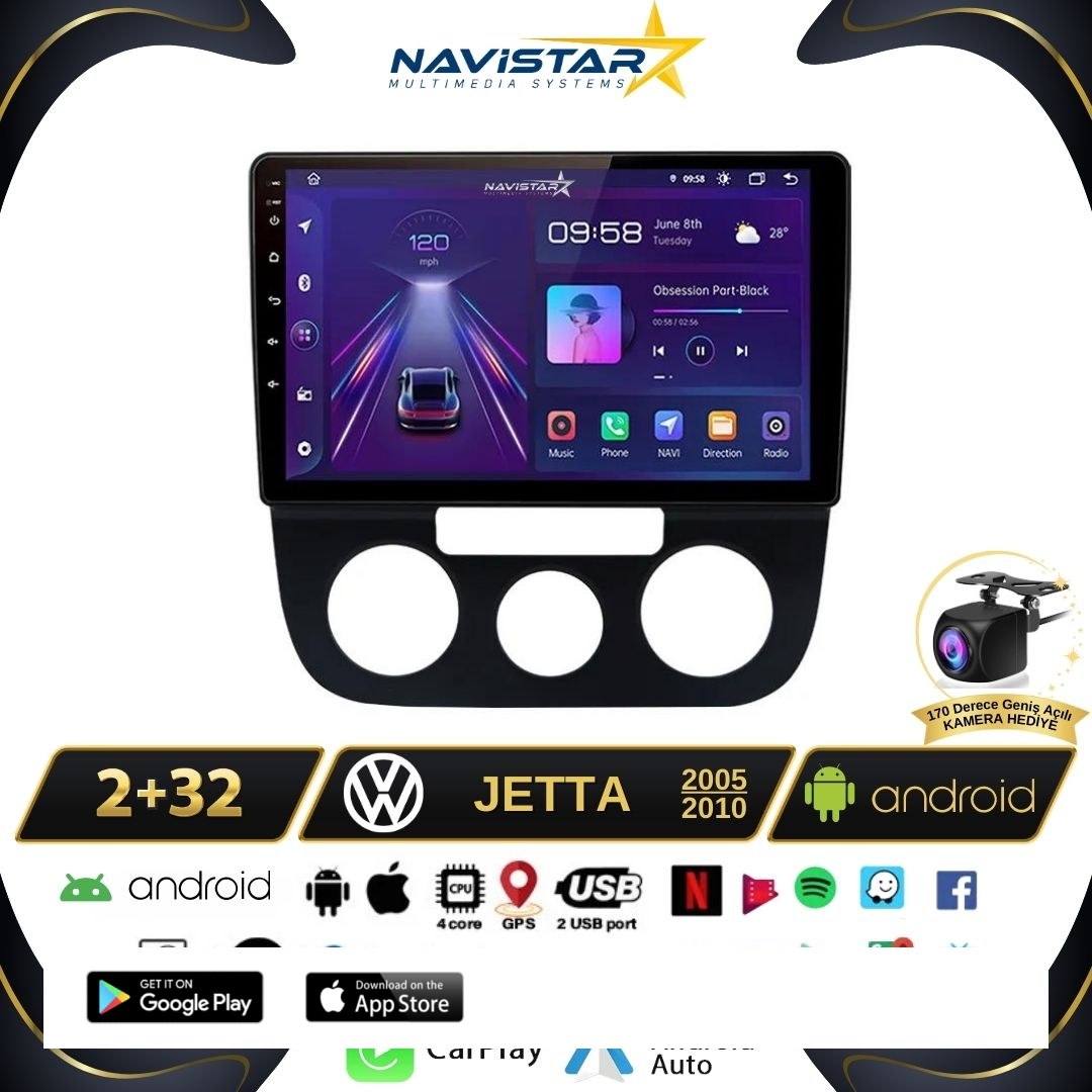 Volkswagen Jetta 2+64GB Android 13 Kablosuz Carplay 2005-2010 Navigasyon Multimedya Sistemi