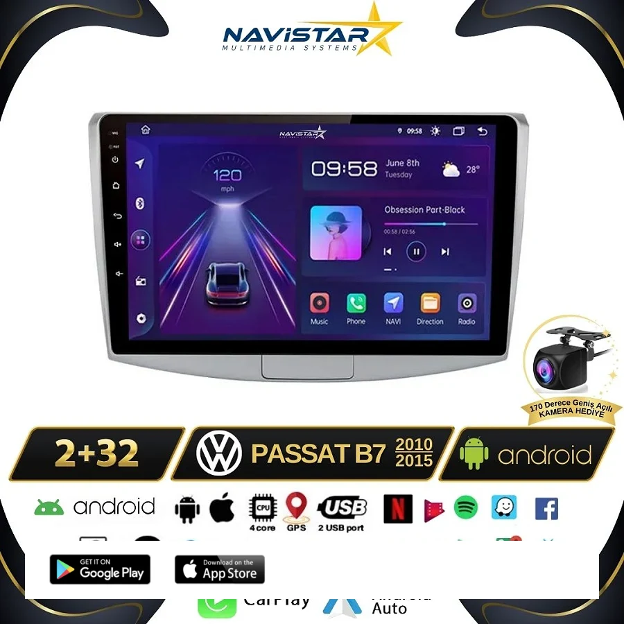 Volkswagen Passat B7 2+64GB Android 13 Kablosuz Carplay 2010-2015 Navigasyon Multimedya Sistemi
