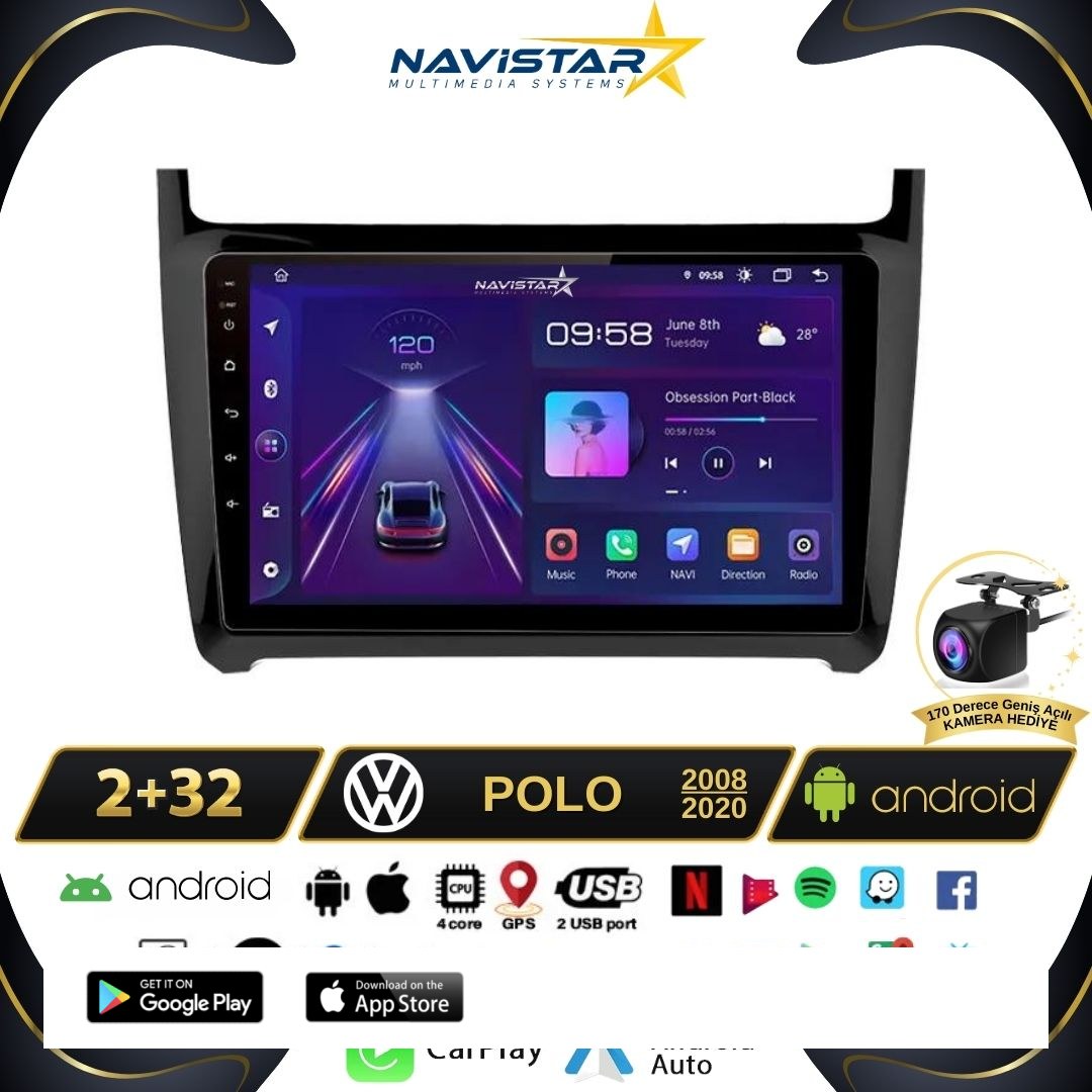 Volkswagen Polo 2+64GB Android 13 Kablosuz Carplay 2008-2020 Navigasyon Multimedya Sistemi