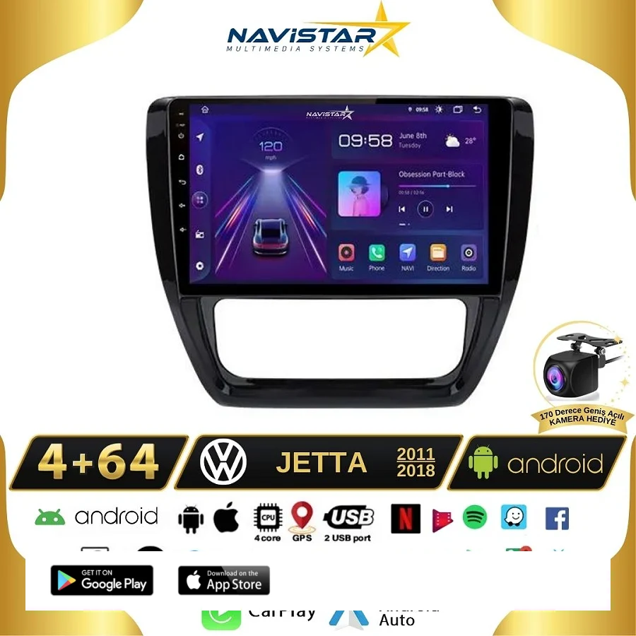 Volkswagen Jetta 4GB + 64GB Android 13 Kablosuz Carplay 2011-2018 Navigasyon Multimedya Sistemi