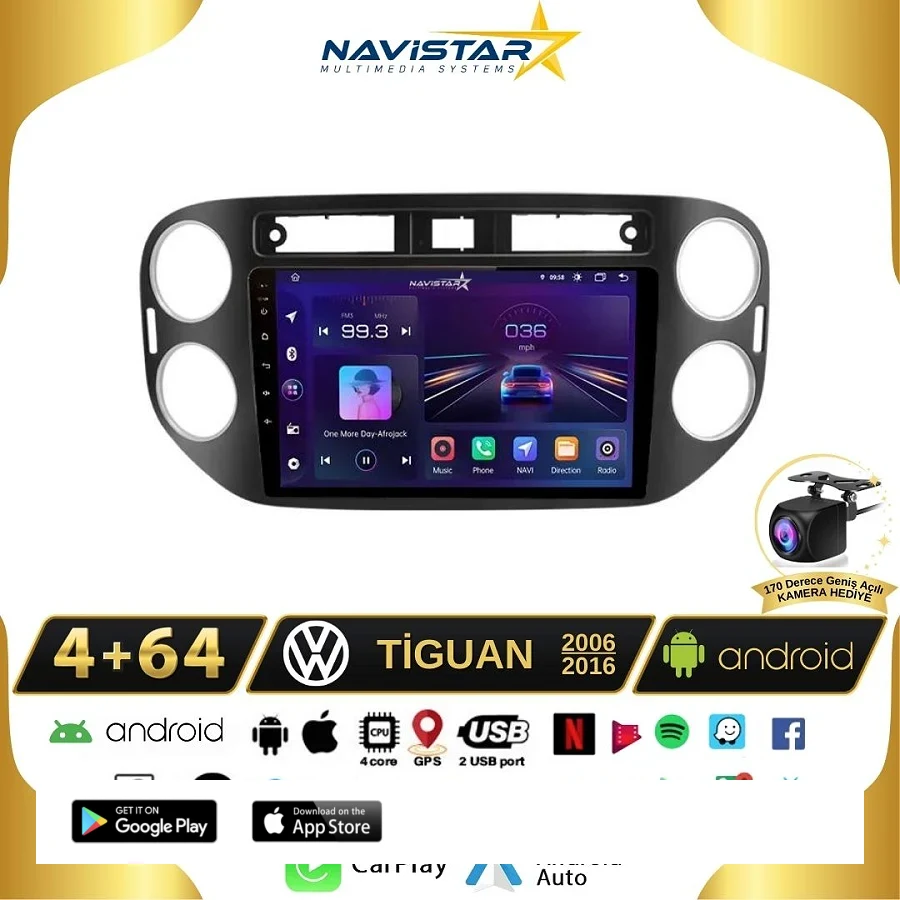 Volkswagen Tiguan 4GB + 64GB Android 13 Kablosuz Carplay 2006-2016 Navigasyon Multimedya Sistemi