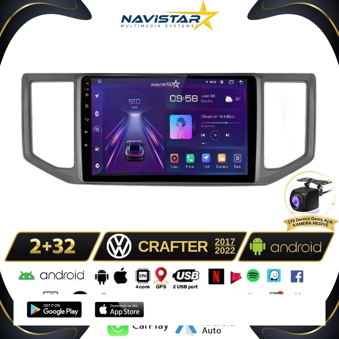 Volkswagen Crafter 2+64GB Android 13 Kablosuz Carplay 2017-2022 Navigasyon Multimedya Sistemi