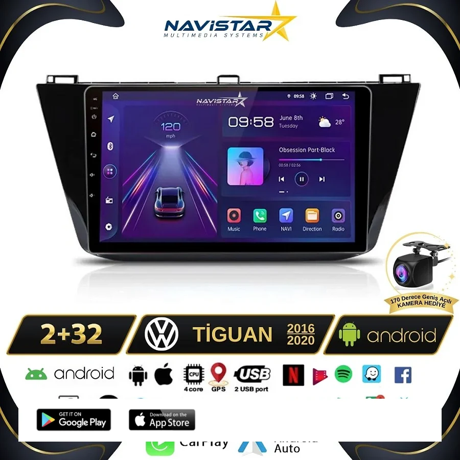 Vw Tiguan 2+32 GB Kablosuz Carplay 2016-2020 Android 13 Navigasyon Multimedya Sistemi