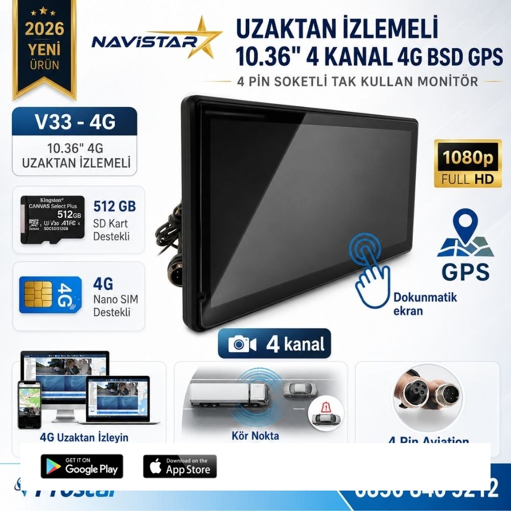 Uzaktan izlemeli 10.36 inç Dokunmatik 4 Kanal 4G GPS BSD Kör Nokta Uyarı Sistemli Monitör