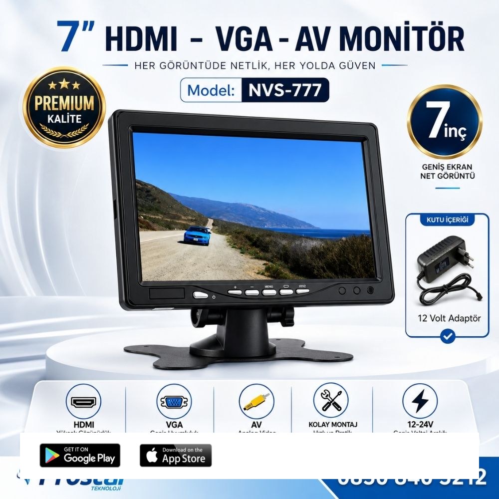 Güvenlik Kamera Monitörü 7" Ekran Hdmi Vga Av Girişli Lcd Ekran 4 Kanal