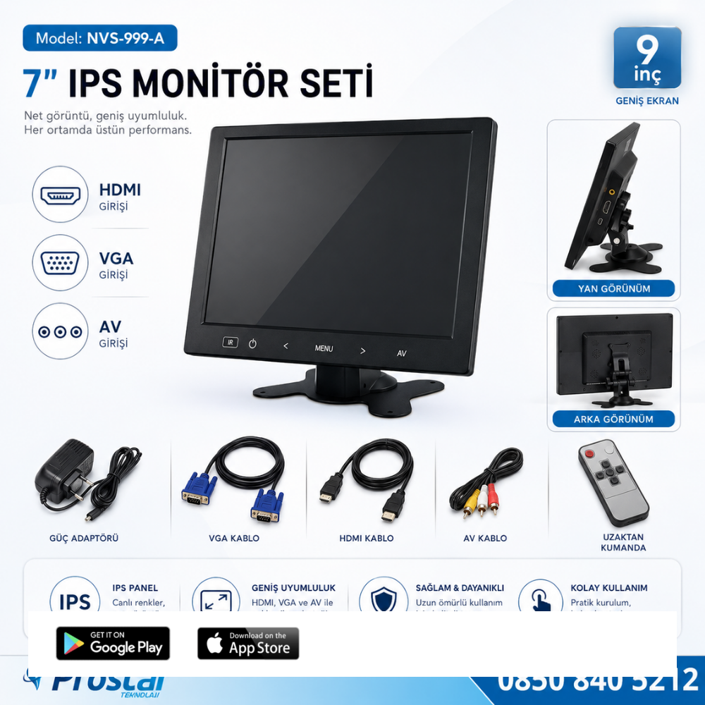 Güvenlik Kamera Monitörü 9" Ekran Hdmi Vga Av Girişli Lcd Ekran 4 Kanal