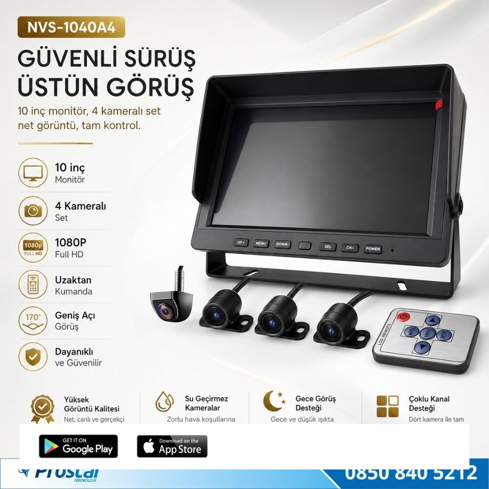 10" Monitör Dört Kameralı Kayıtlı Okul ve Servis Kamera Seti