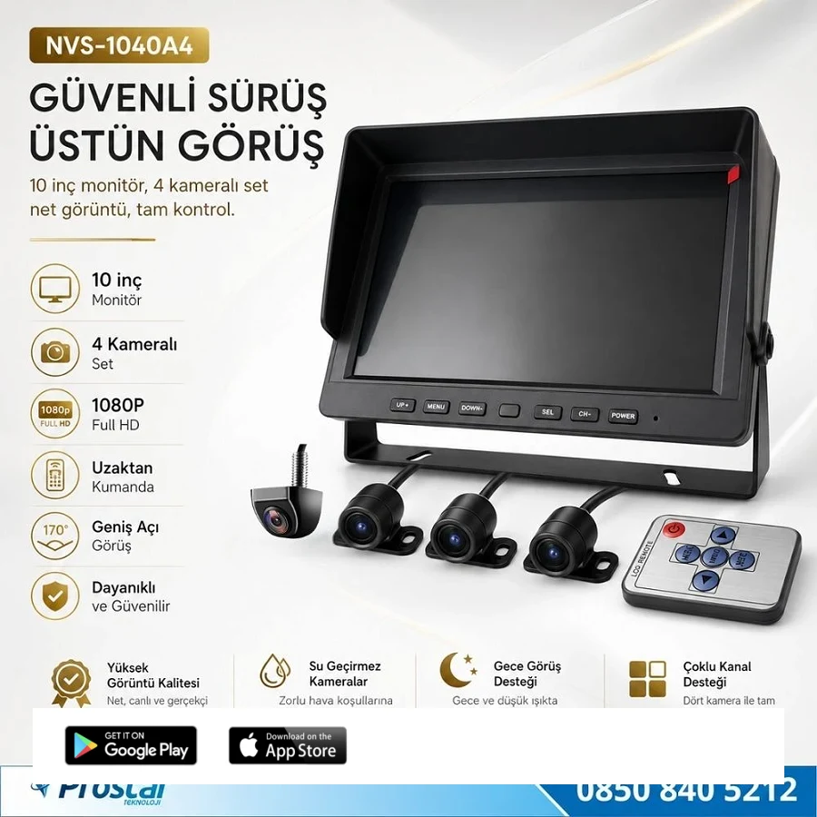 10" Monitör Dört Kameralı Kayıtlı Okul ve Servis Kamera Seti
