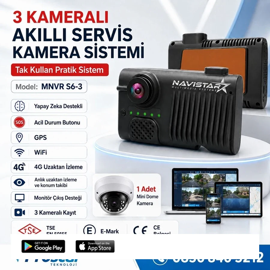 3 Kameralı Monitör Çıkışlı 4G GPS WIFI Acil Durum butonu dahil Pratik Montaj Kamera Seti
