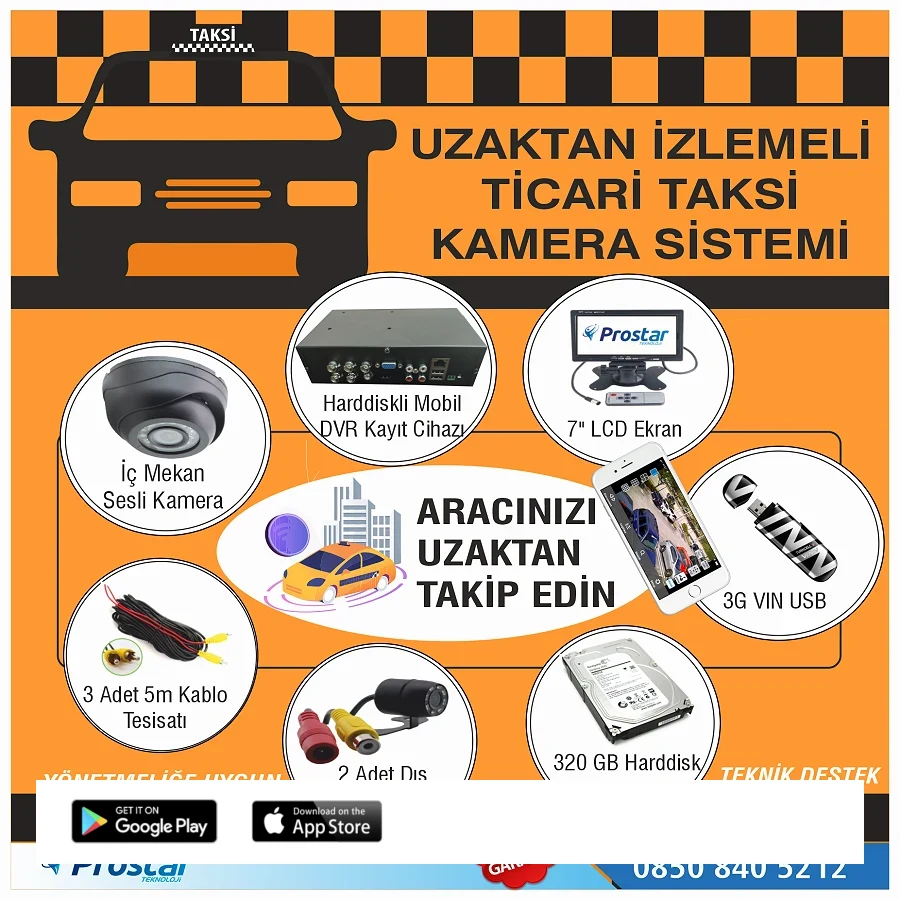 Ticari Taksiler Için Uzaktan İzlemeli Kamera Sistemi Seti