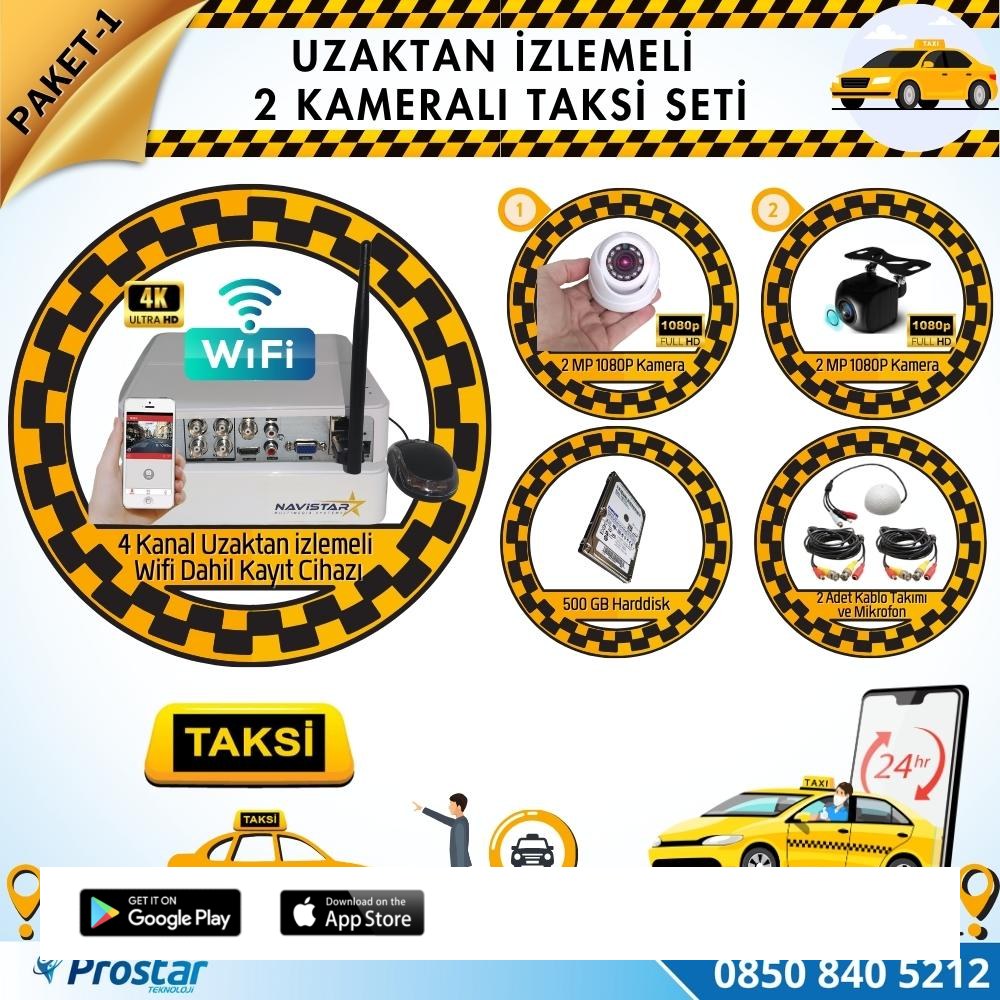 Taksi Kamera Seti 1 Uzaktan Izlemeli 2 Kameralı Wifi 500 Gb Harddisk Dahil
