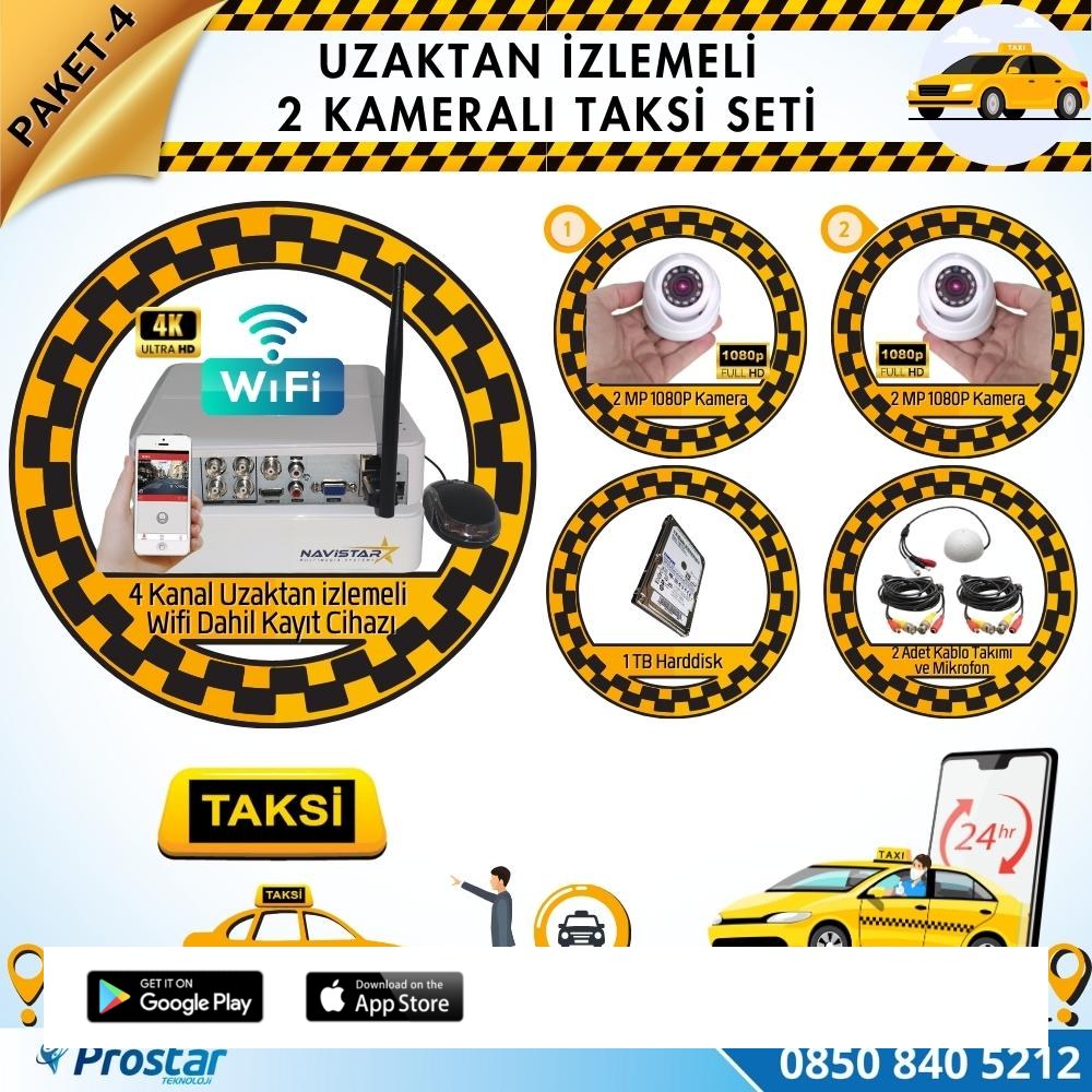 Taksi Kamera Seti 4 Uzaktan Izlemeli 2 Dome Kameralı Wifi 1 Tb Harddisk Dahil