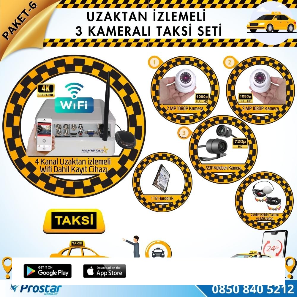 Taksi Kamera Seti 6 Uzaktan Izlemeli 3 Kameralı Wifi 1 Tb Harddisk Dahil