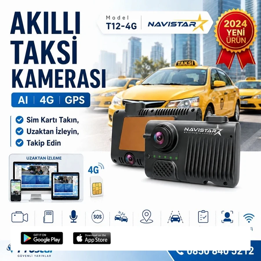 Uzaktan izlemeli 2 Kameralı Wifi GPS 4G Yapay Zeka destekli Akıllı Dashcam Taksi Kamera Sistemi