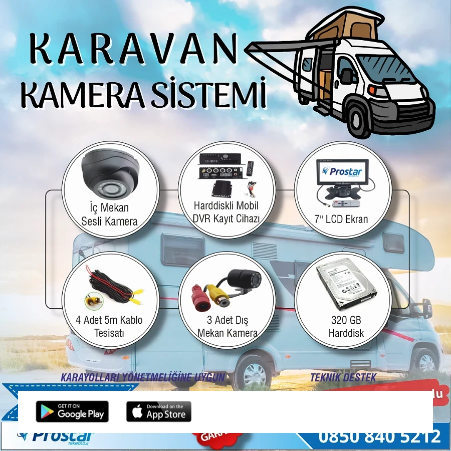 Karavan Kamera Seti Kayıtlı Harddiskli 320 Gb Dahil 4 Kameralı Ekranlı Tak Kullan Set