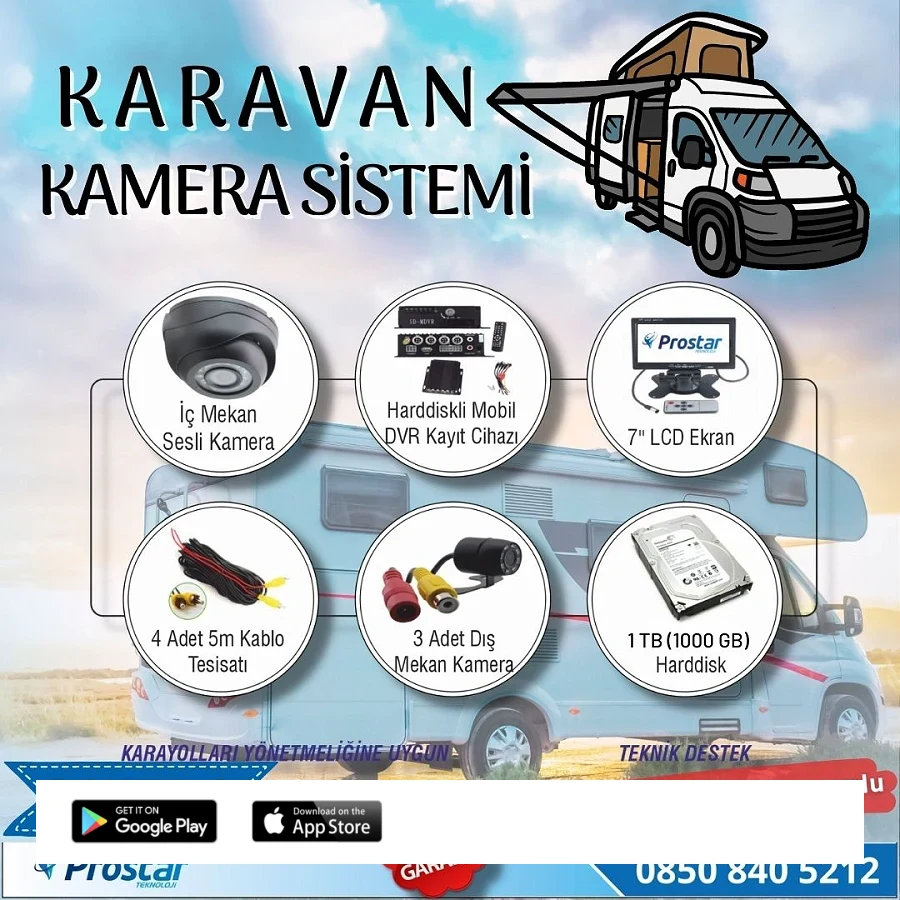 Karavan Kamera Seti Kayıtlı Harddiskli 1 Tb Dahil 4 Kameralı Ekranlı Tak Kullan Set