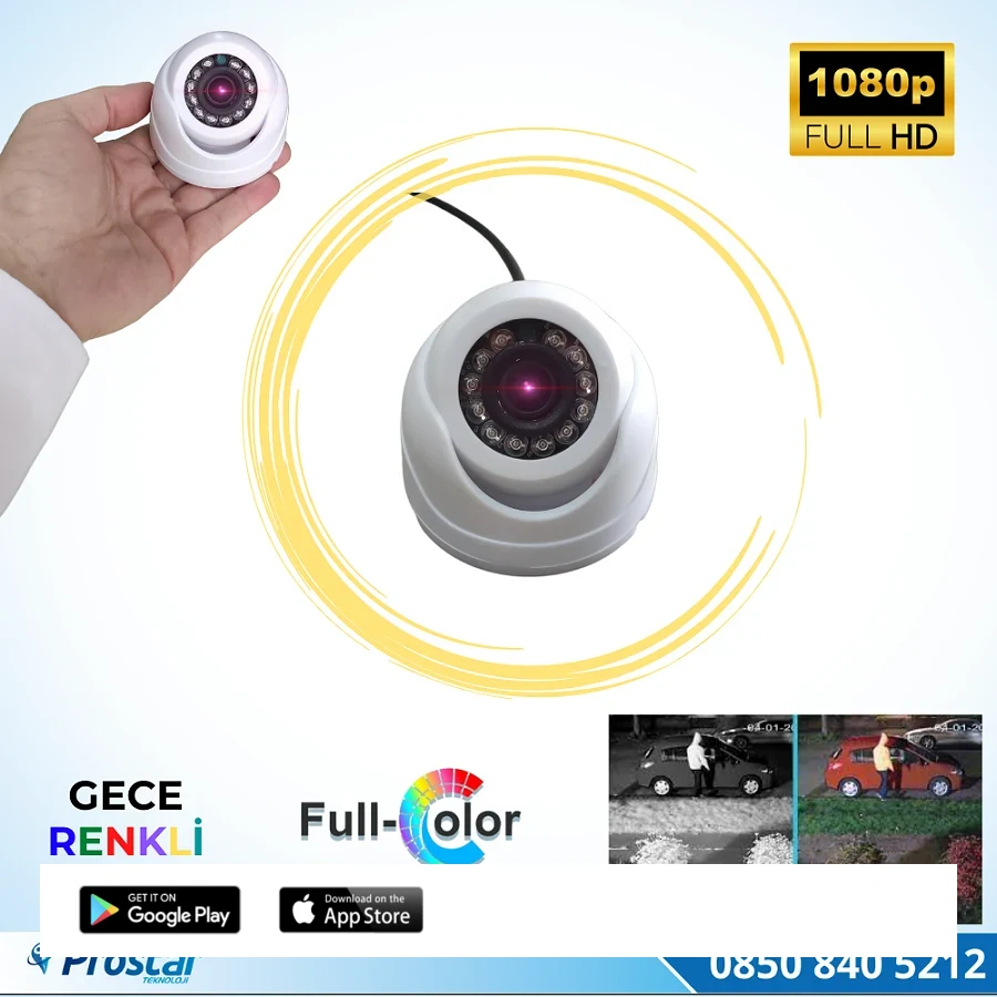 Araçlar Için Mini Plastik Dome 2 Mp Full Hd Gece Renkli Görüşlü Kamera Geniş Açılı