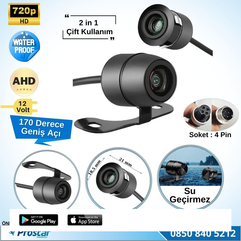 Navistar Ahd 720P 4 Pin Soketli Kelebek Ve Tampon Uyumlu 6 Mt 4 Pin Kablolu Kamera