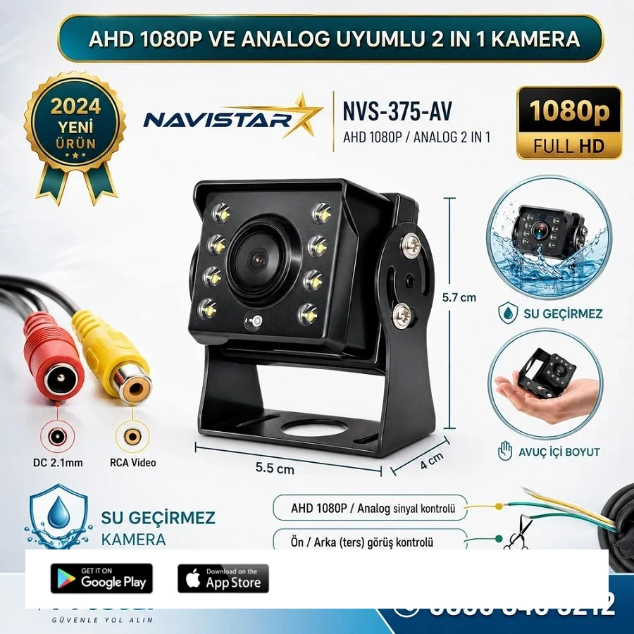Mini Kamera AHD 1080P ve Analog Pal Çevirilebilir Gece Görüşlü Metal Ayaklı AV Full HD Kamera