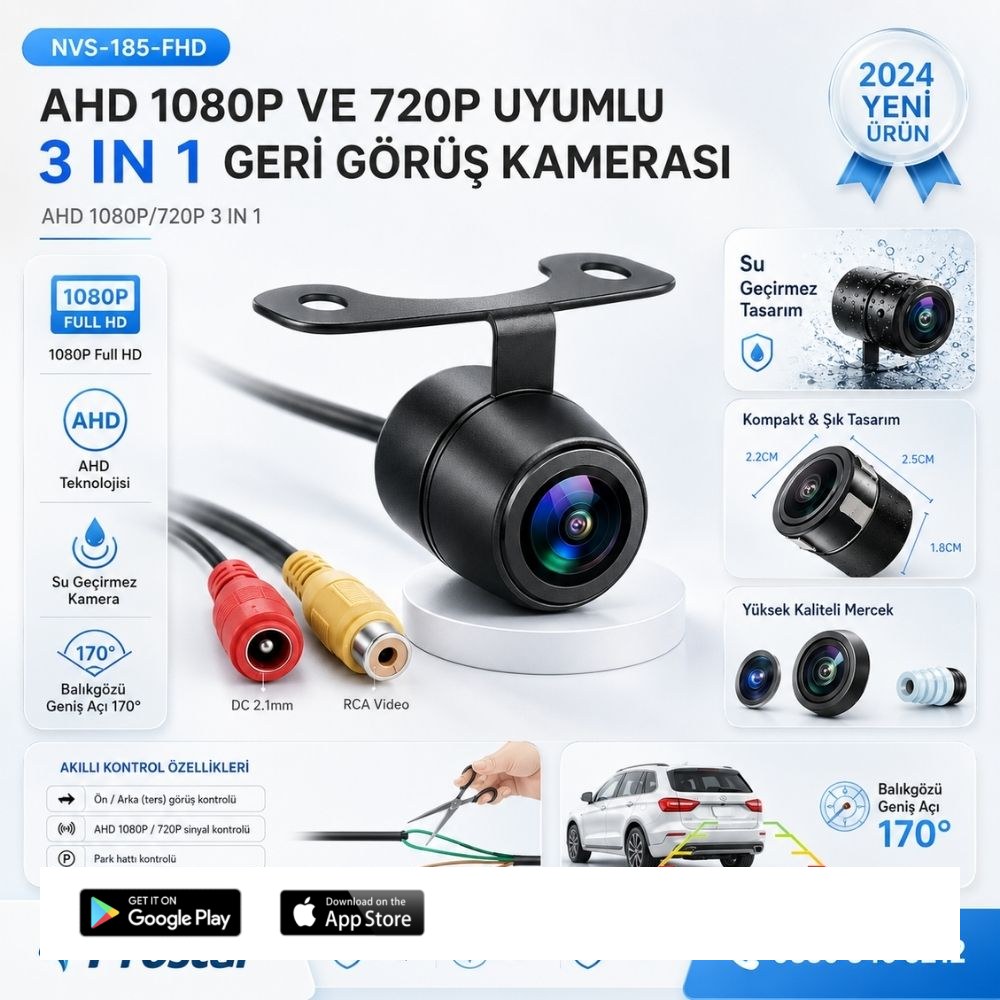 Balıkgözü Kelebek AHD 1080P ve 720P Çevrilebilir 170 Derece Geniş Açılı Geri Görüş Kamerası