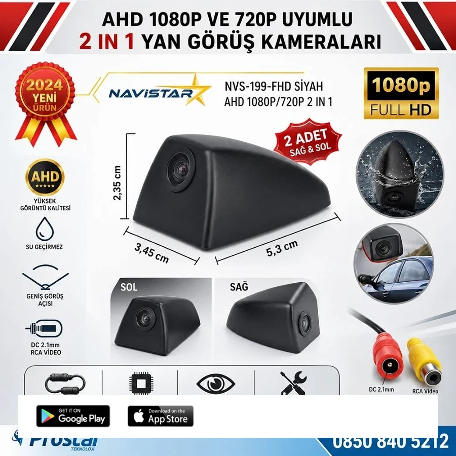 Yan Araç Kamerası AHD 1080P ve 720P Full HD Mini (Siyah) Özel Tasarım