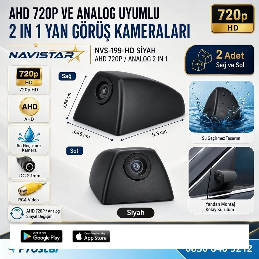 Yan Araç Kamerası AHD 720P ve Analog PAL Mini (Siyah) Özel Tasarım