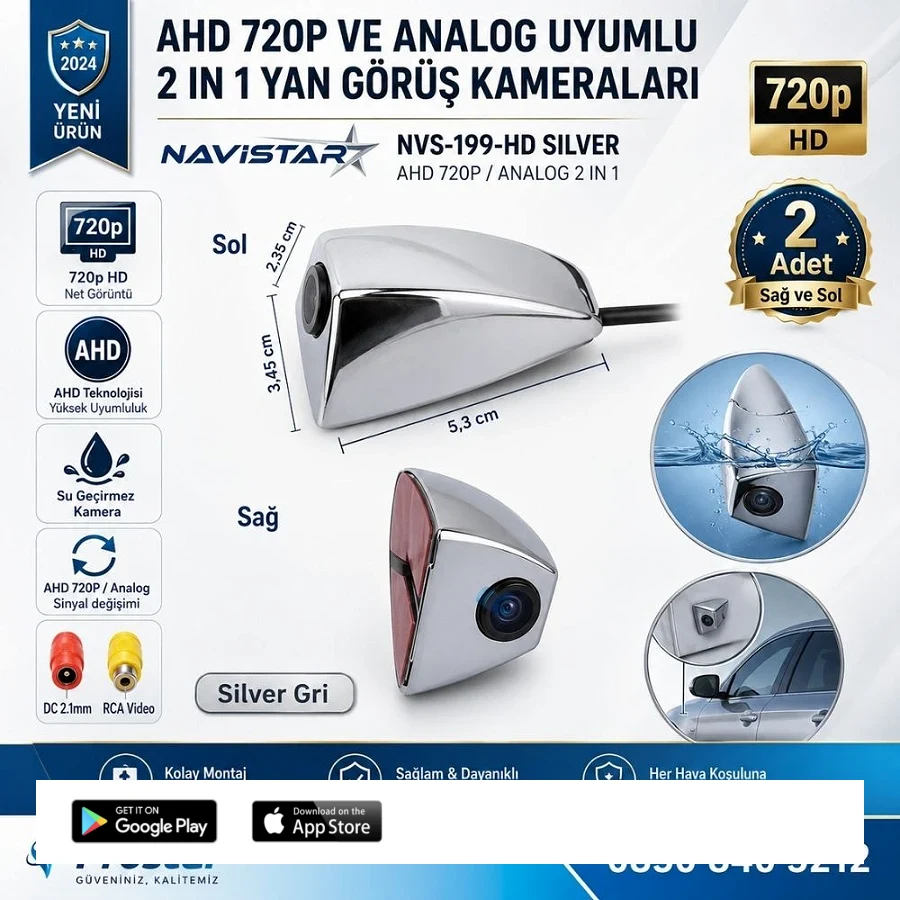 Yan Araç Kamerası AHD 720P ve Analog PAL Mini (Silver Gri) Özel Tasarım