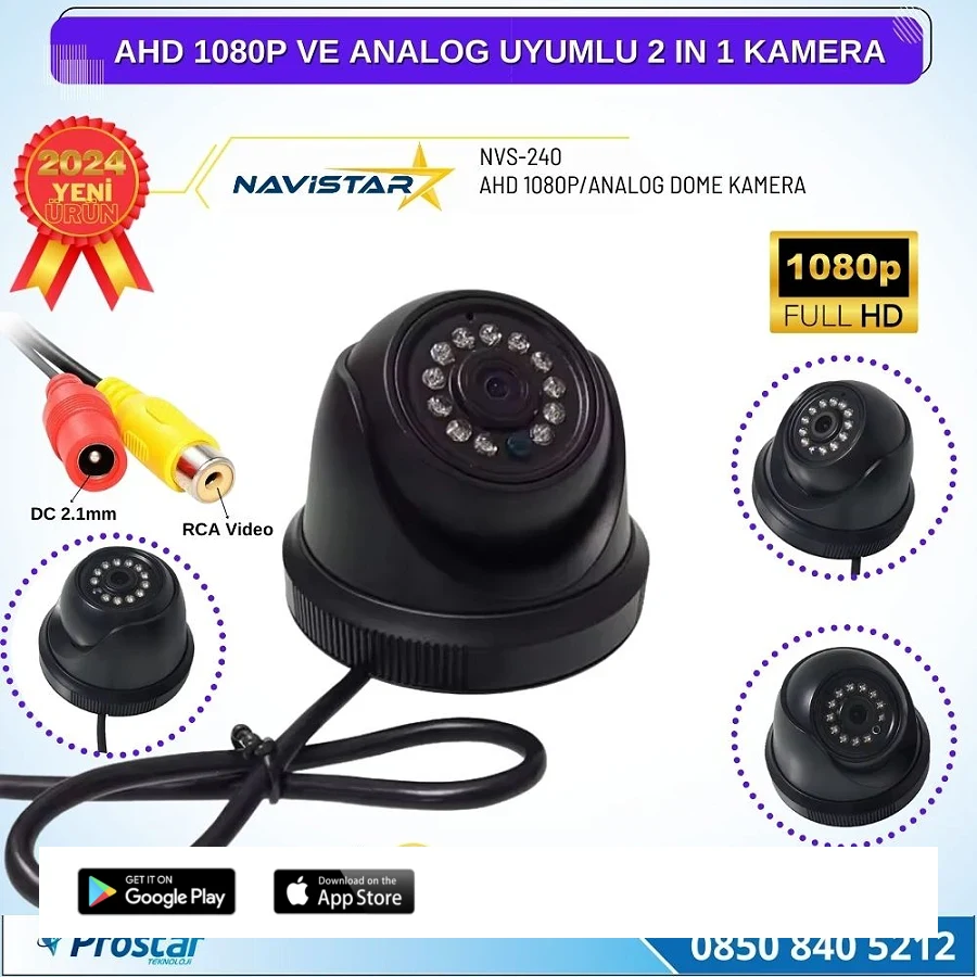 AHD 1080P ve Analog Pal Çevrilebilir Plastik Mini Dome Araç Kamerası