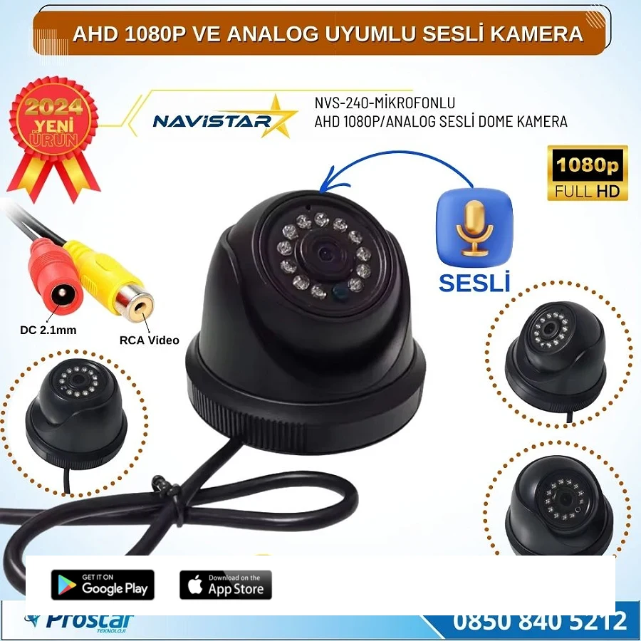 Mikrofonlu AHD 1080P ve Analog Pal Çevrilebilir Plastik Mini Dome Araç Kamerası