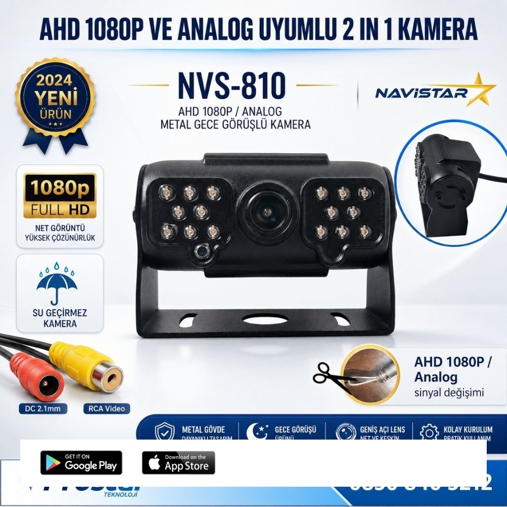AHD 1080P ve Analog Pal Çevirilebilir 16 IR Ledli Gece Görüşlü Full HD Araç Kamerası
