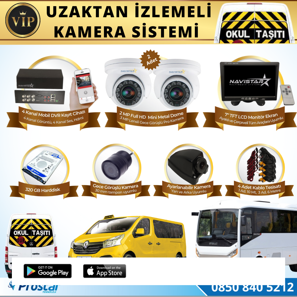 Profesyonel Servis Araç Kamera Seti 4 Kameralı Kayıtlı 320 Gb Harddiskli Tak Kullan Set