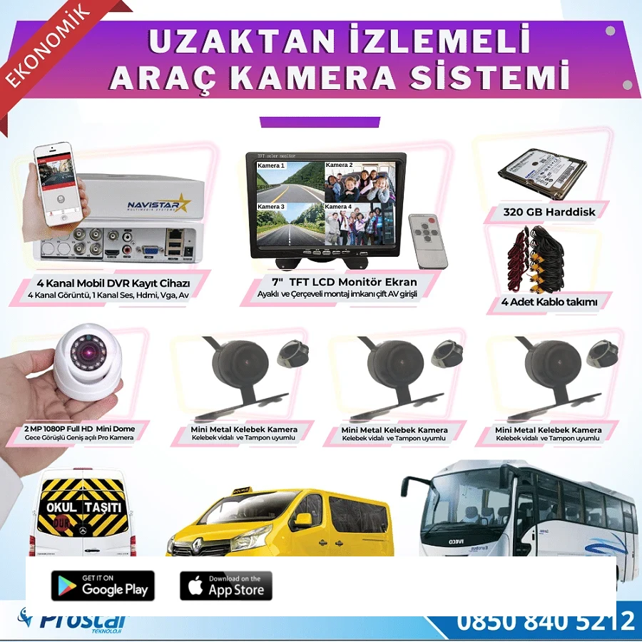 Ekonomik 4 Kameralı Kayıtlı 320 Gb Hdd 7 Inç Ekranlı Uzaktan İzlemeli Tak Kullan Set