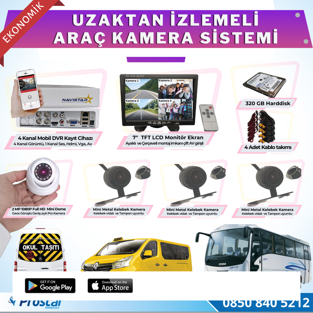 Ekonomik 4 Kameralı Kayıtlı 320 Gb Hdd 7 Inç Ekranlı Uzaktan İzlemeli Tak Kullan Set