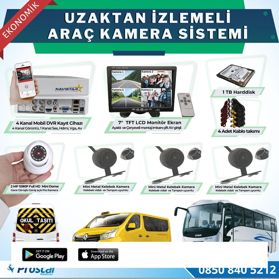 Ekonomik 4 Kameralı Kayıtlı 1 Tb Hdd 7 Inç Ekranlı Uzaktan İzlemeli Tak Kullan Set