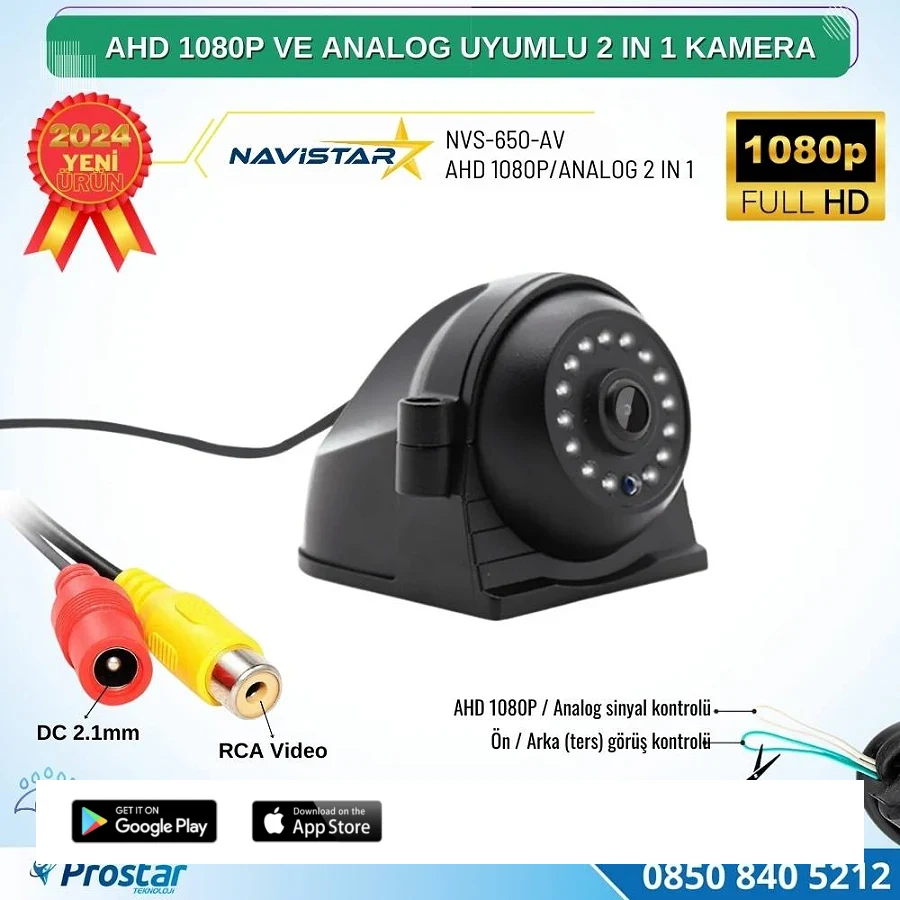 Metal Kasa AHD 1080P ve Analog Pal Çevirilebilir Gece Görüşlü Yan, Ön ve Arka Uyumlu Full HD Kamera