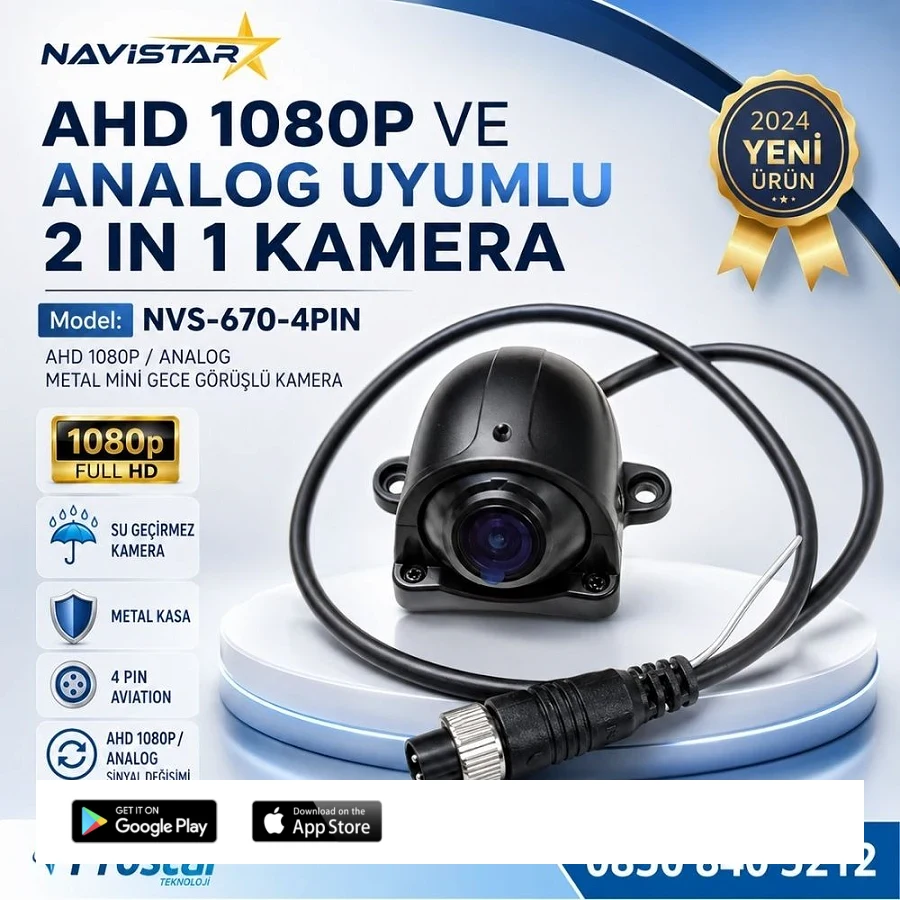 Metal Mini Kasa AHD 1080P ve Analog Pal Çevirilebilir 4 Pin Starlight Gece Görüşlü Yön Ayarlanabilir Araç Kamerası
