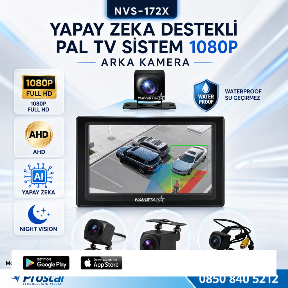 Yapay Zeka Özellikli Arka Görüş Kamerası AHD 1080p Pal Sesli ikazlı DC 12V