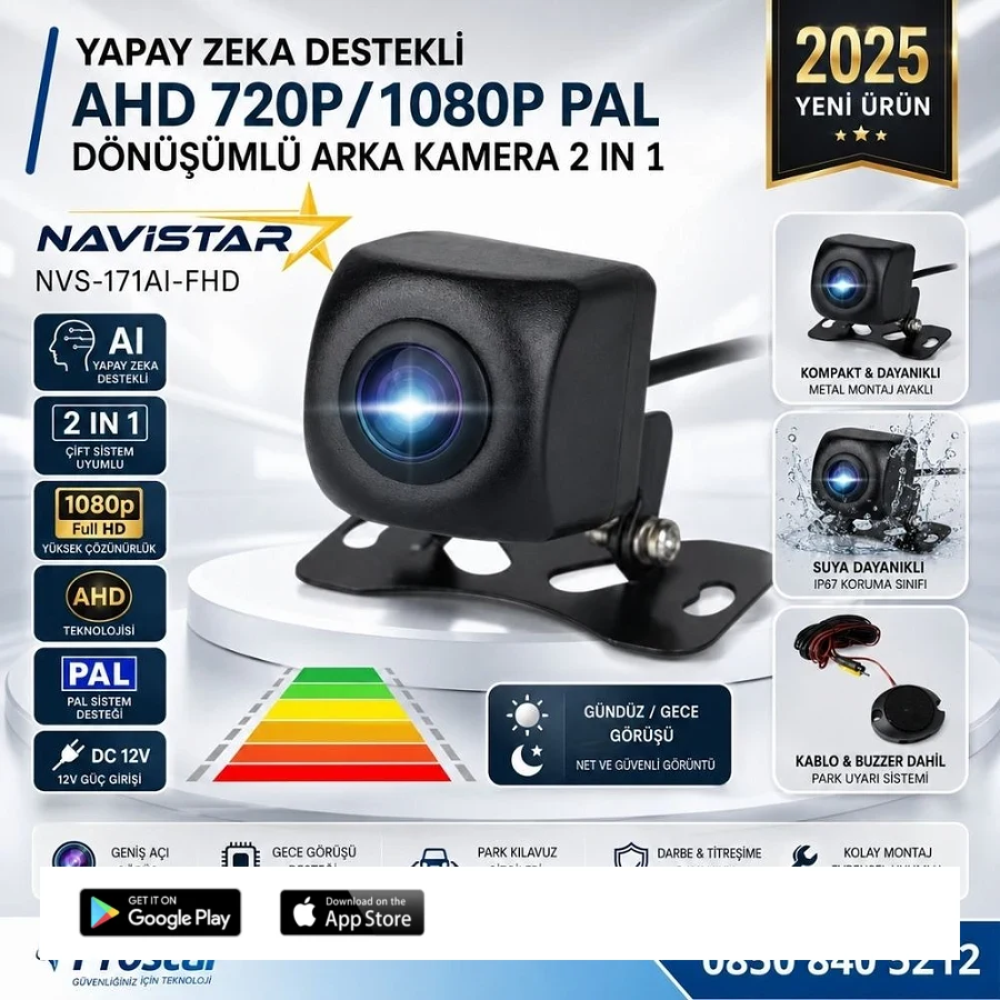 Yapay Zeka Destekli Ahd 720p/1080p Pal Dönüşümlü 2 IN 1 Geri Görüş Kamerası