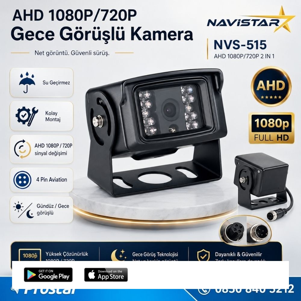 AHD 1080P/720P Büyük Gece Görüşlü 4 Pin Soketli Kamyon Tır Otobüs Kamerası