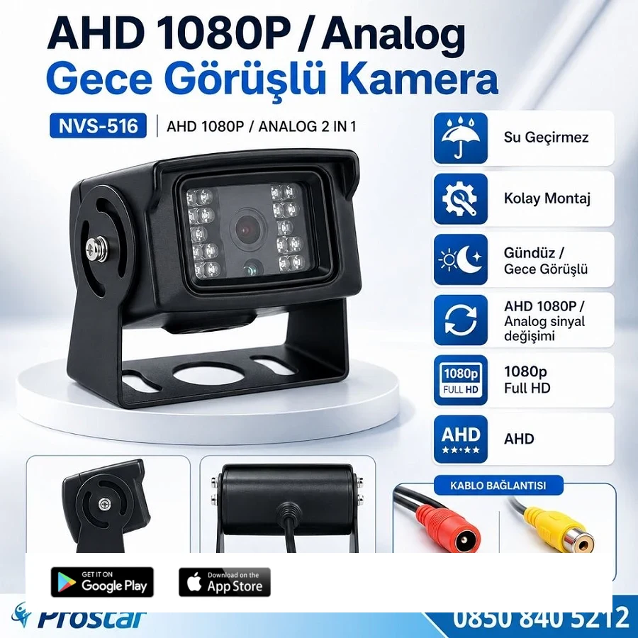 AHD 1080P/720P Büyük Gece Görüşlü RCA AV Soketli Kamyon Tır Otobüs Kamerası