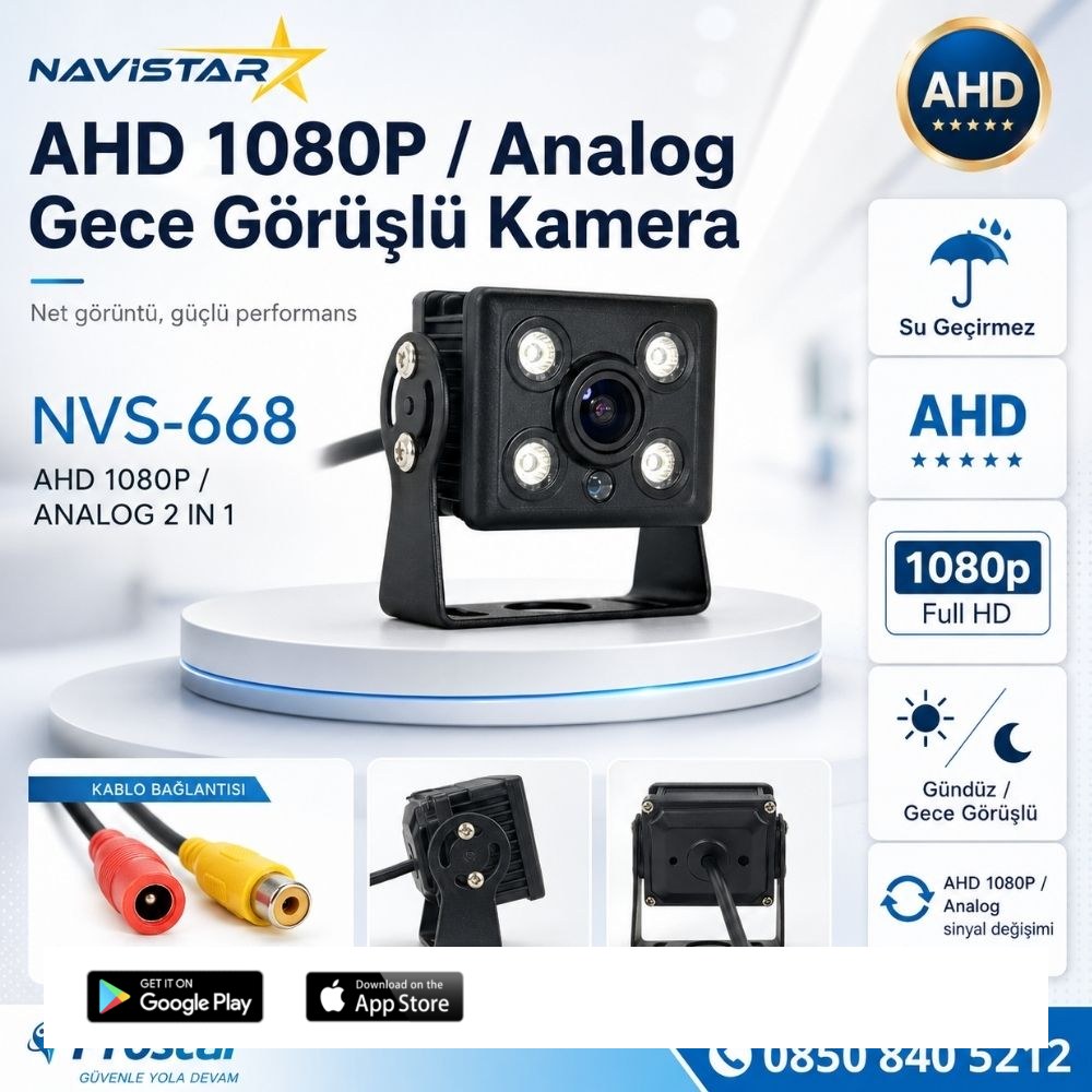 AHD 1080P/Analog Orta Boy Gece Görüşlü RCA AV Soketli Kamyon Tır Otobüs Kamerası